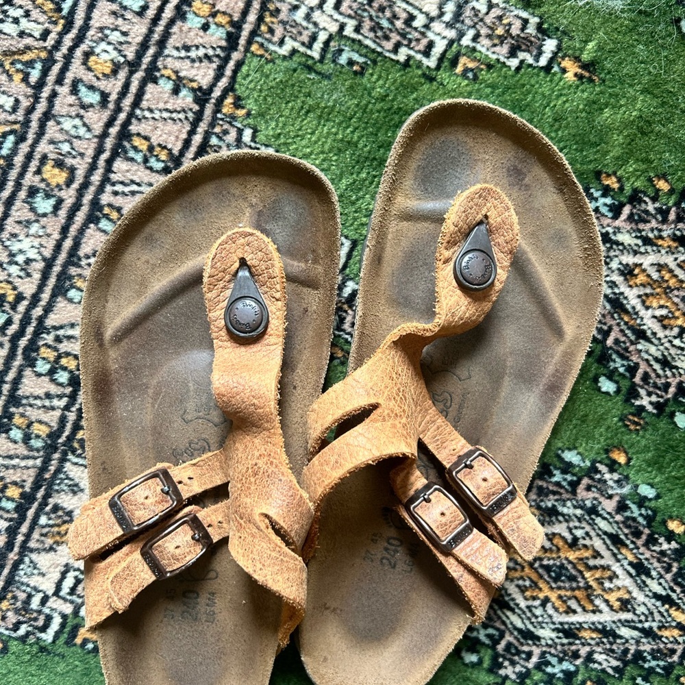 Tan Leather Sandals with Buckle Detail